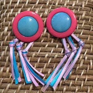 Vintage Acrylic Plastic Disc Retro Colorful Earrings Ribbon Barbie Avon Jewelry